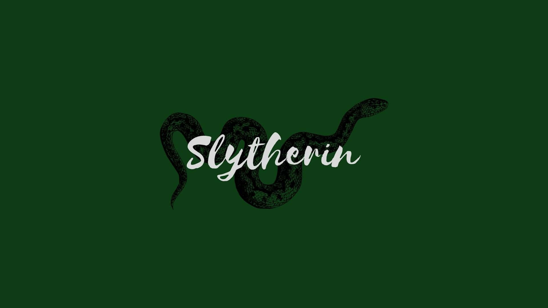 Slytherin, black snake logo, white cursive text, Full HD Desktop Wallpaper