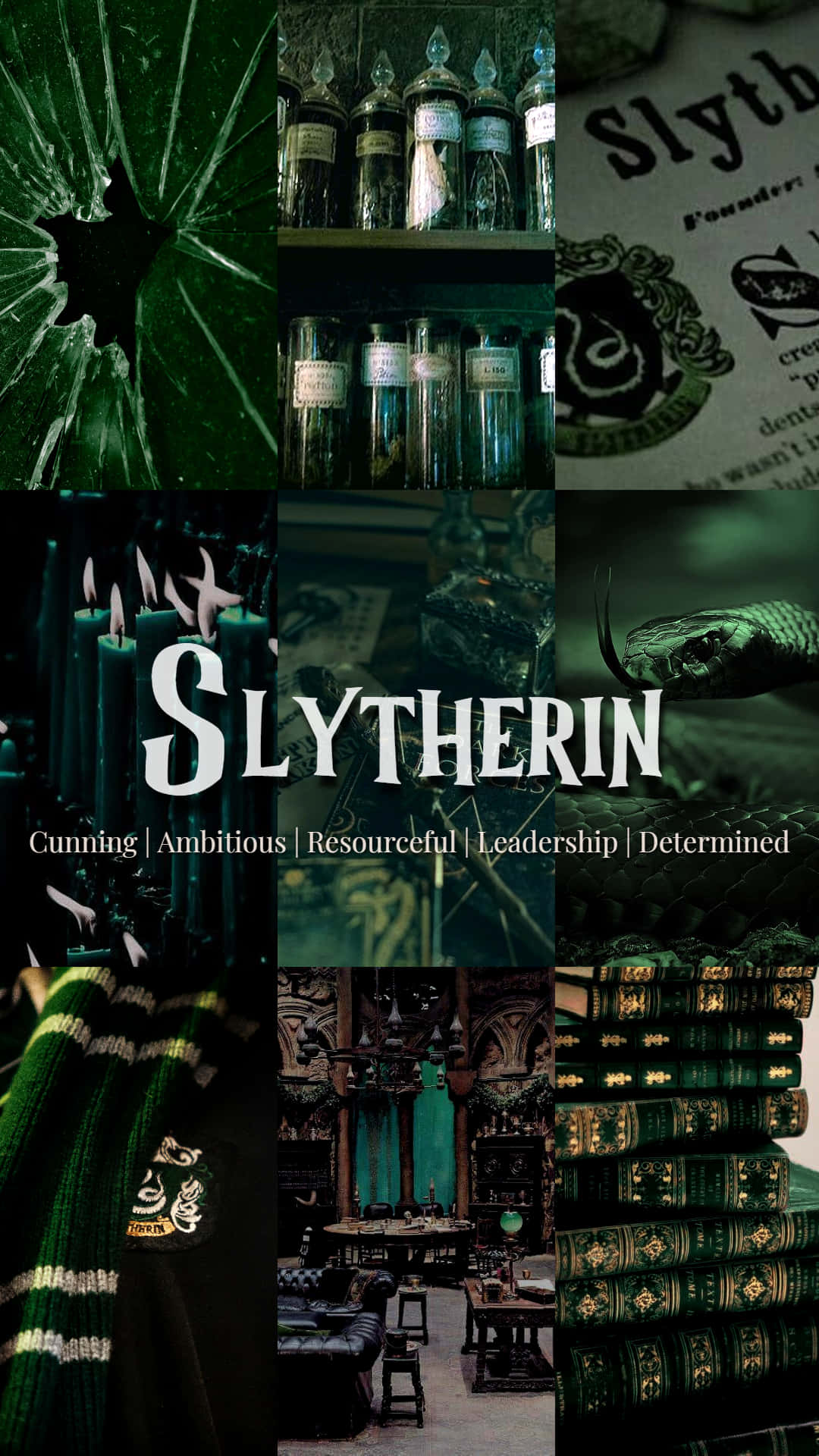 Slytherin, dark green, broken glass, Full HD Phone Wallpaper