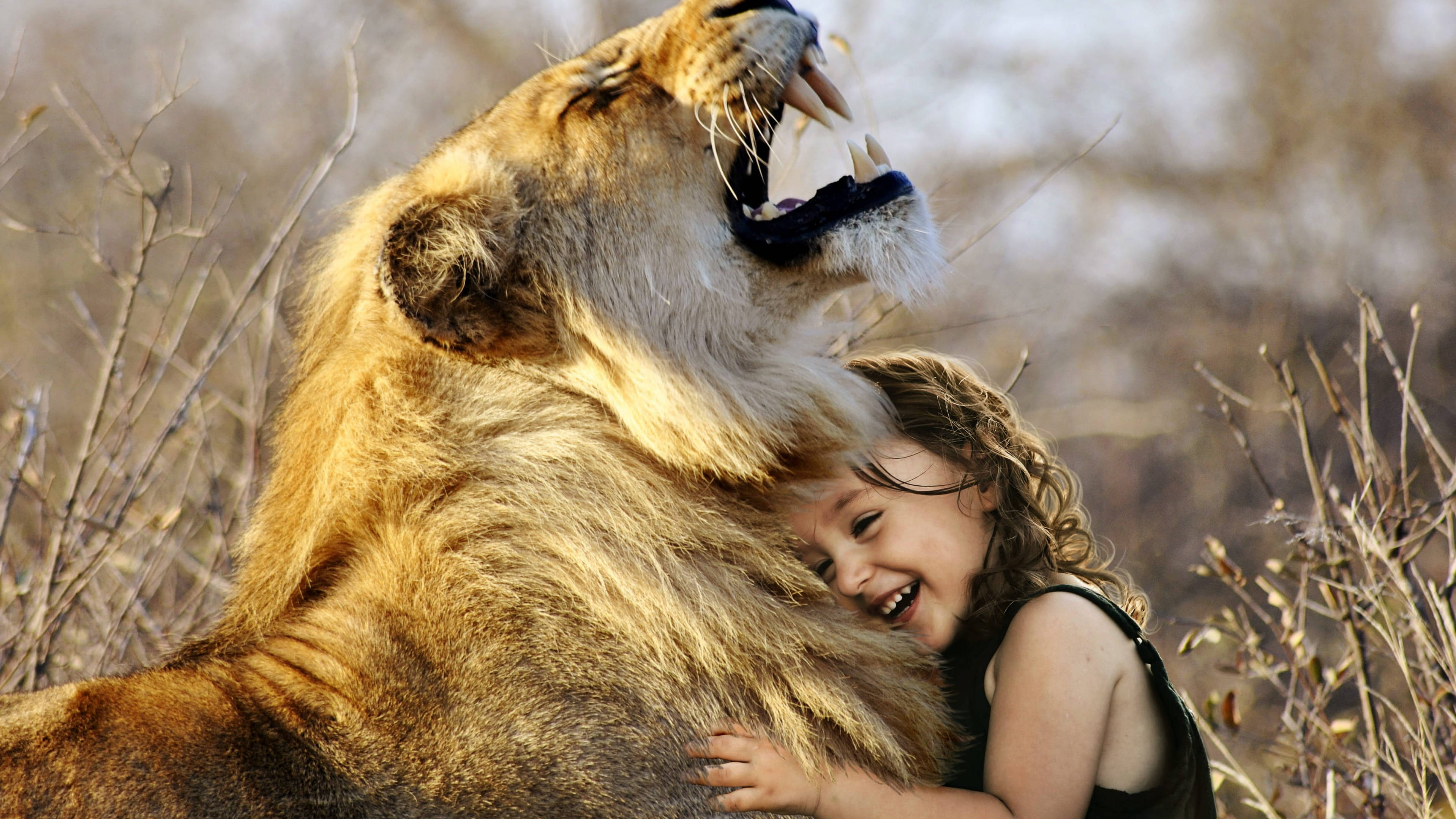 Cute Smile, girl, lion, 4K Desktop Wallpaper