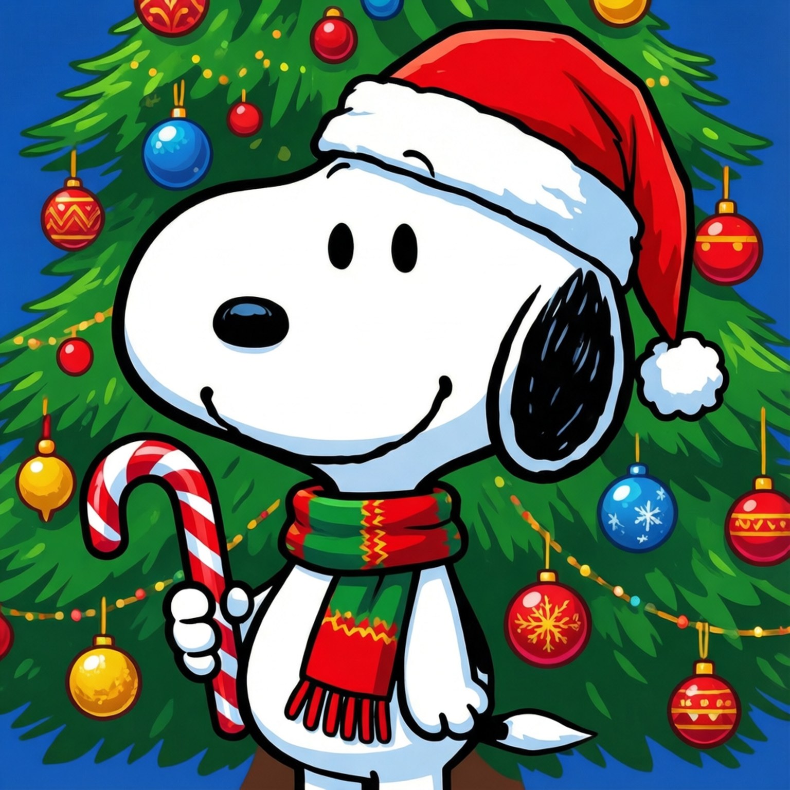 Snoopy, Santa hat, candy cane, HD Desktop Wallpaper