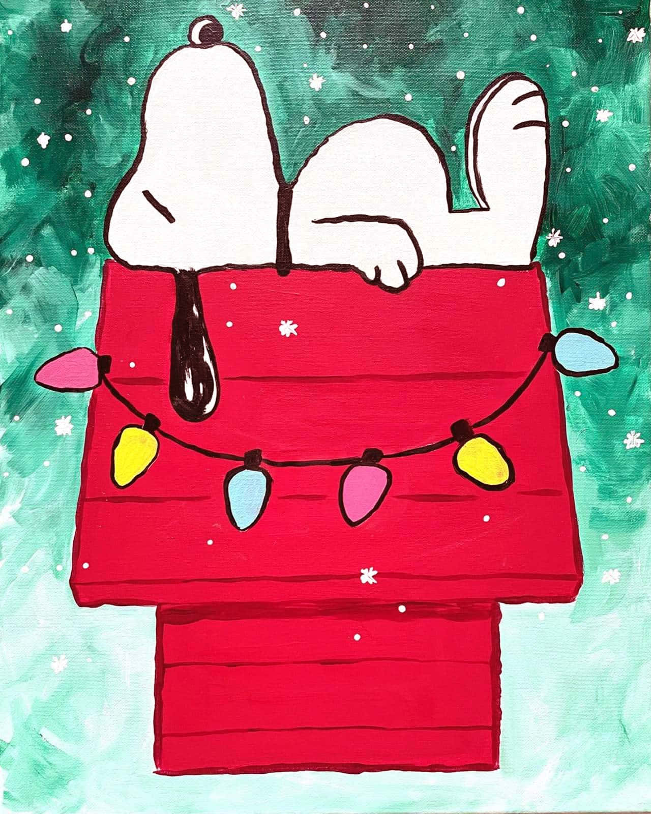 Snoopy, red doghouse, colorful lights, HD Phone Wallpaper