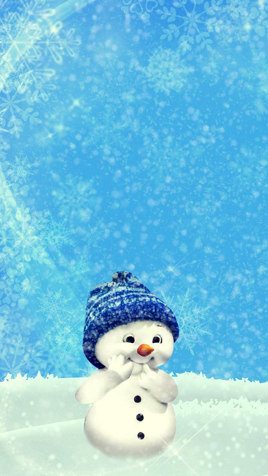 Cute Snow Man, blue knit hat, snowy field, HD Phone Wallpaper