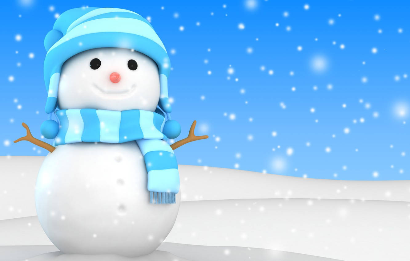 Cute Snow Man Graphics, blue striped hat, blue striped scarf, HD Desktop Wallpaper