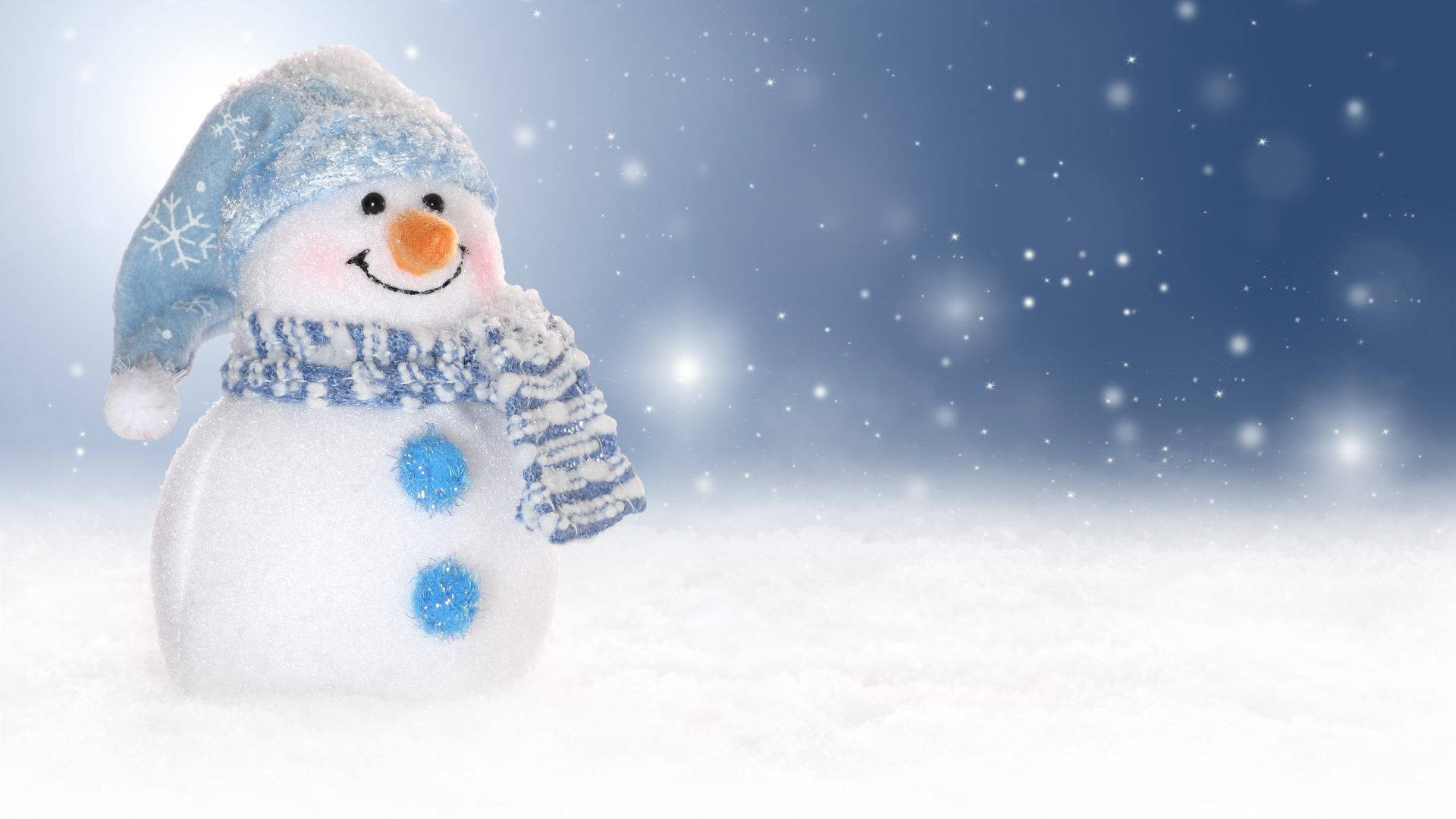 snowman, blue snowflake hat, scarf, Full HD Desktop Wallpaper