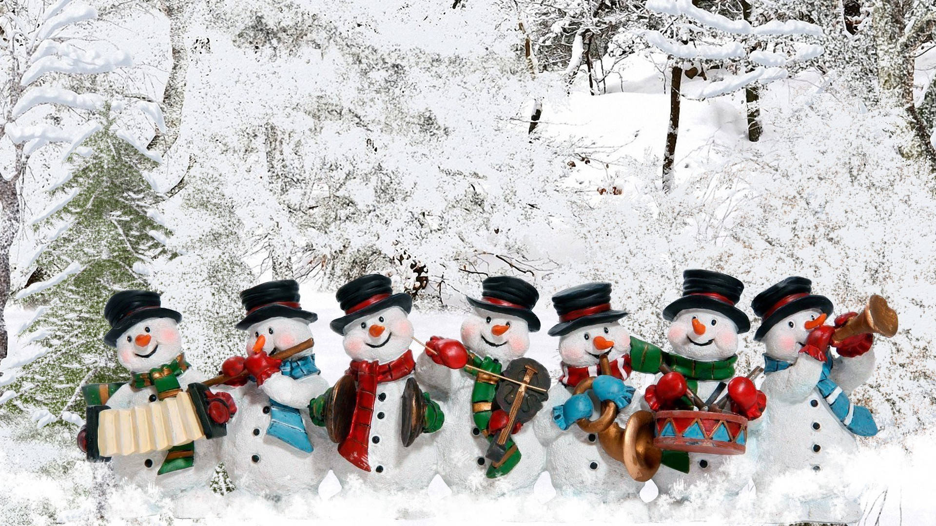 snowman, snowy winter day, snowy forest, Full HD Desktop Wallpaper