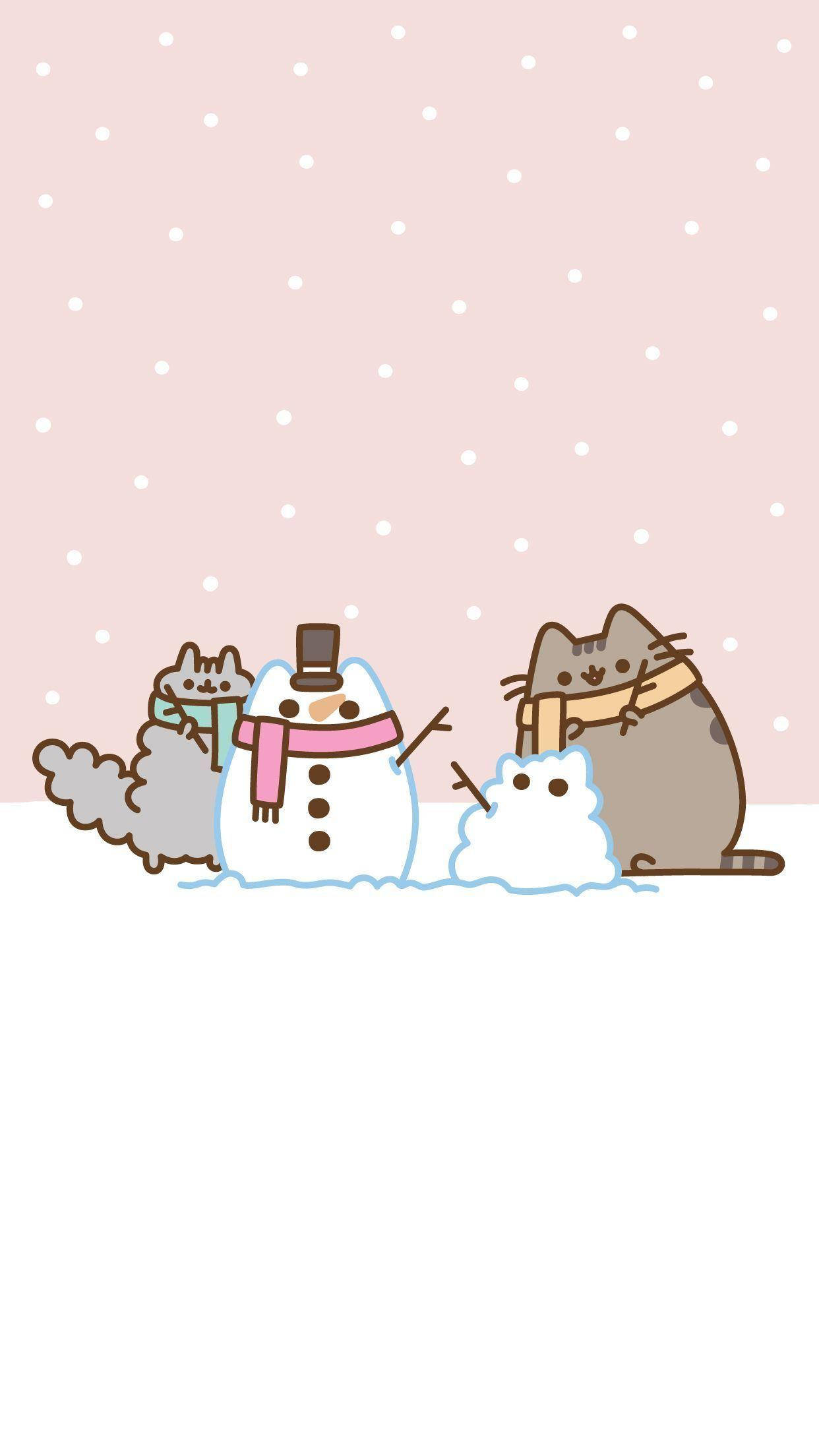 cute cats, scarves, snowman, Full HD Phone Wallpaper