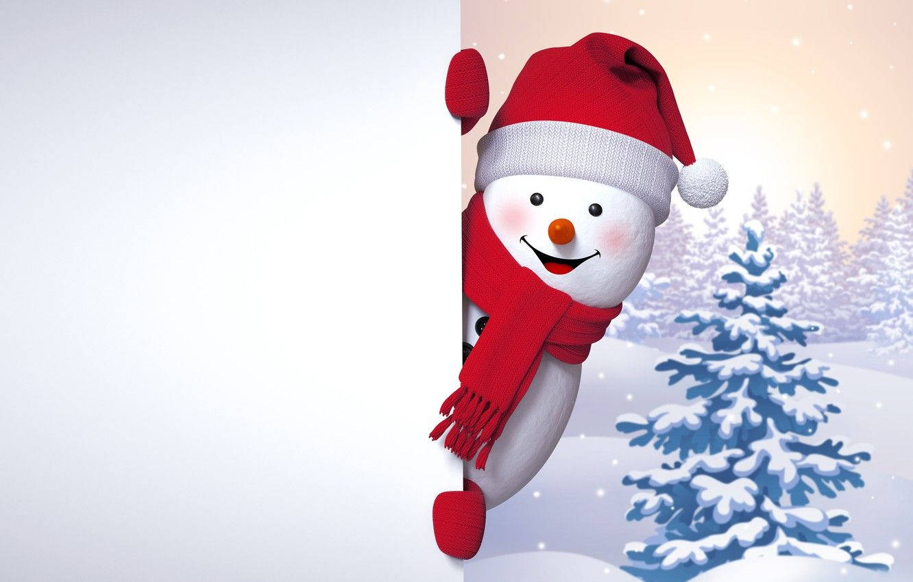cute snow, snowman, red hat, HD Desktop Wallpaper