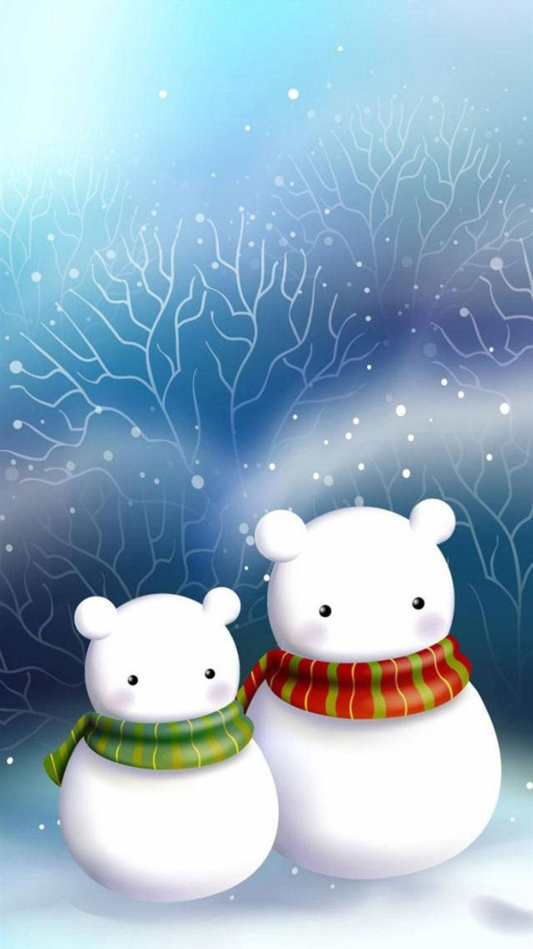 Cute Snow Couple, snowmen, colorful scarves, Full HD Phone Wallpaper