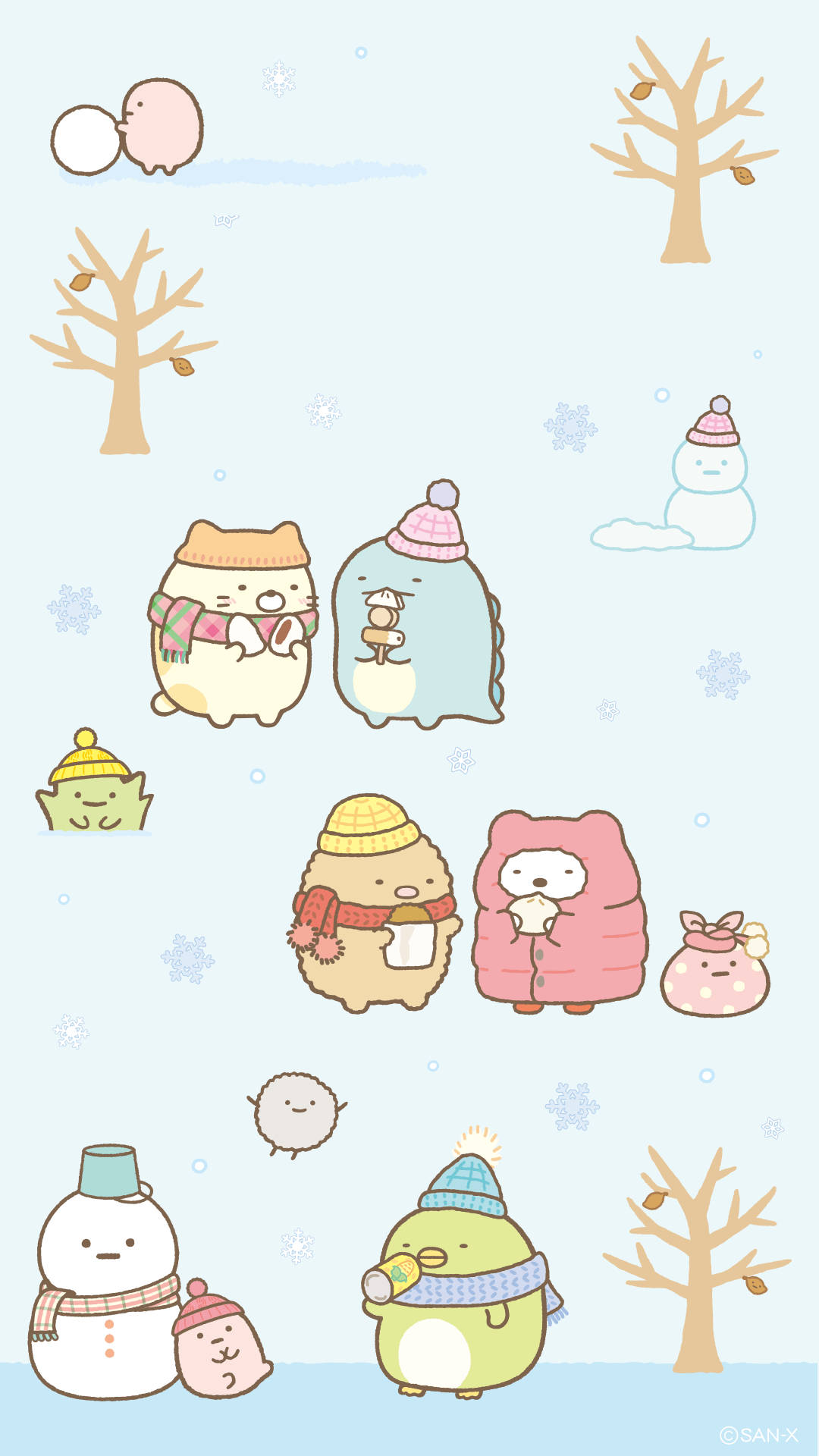 Cute Snow, kawaii characters, winter gear, Full HD Phone Wallpaper