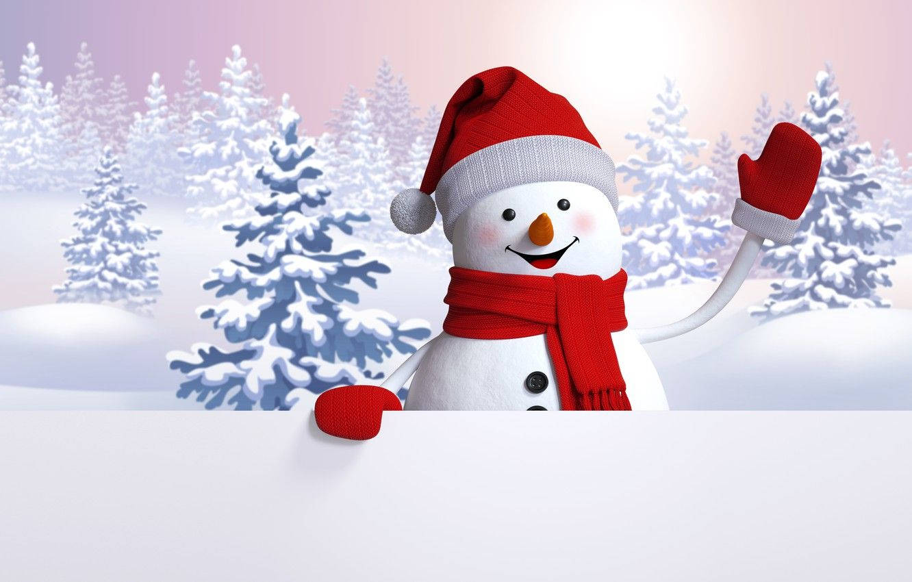 Cute Snow Man, red hat, scarf, HD Desktop Wallpaper