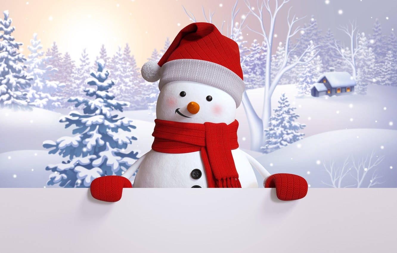 cute snow, snowman, red hat, HD Desktop Wallpaper