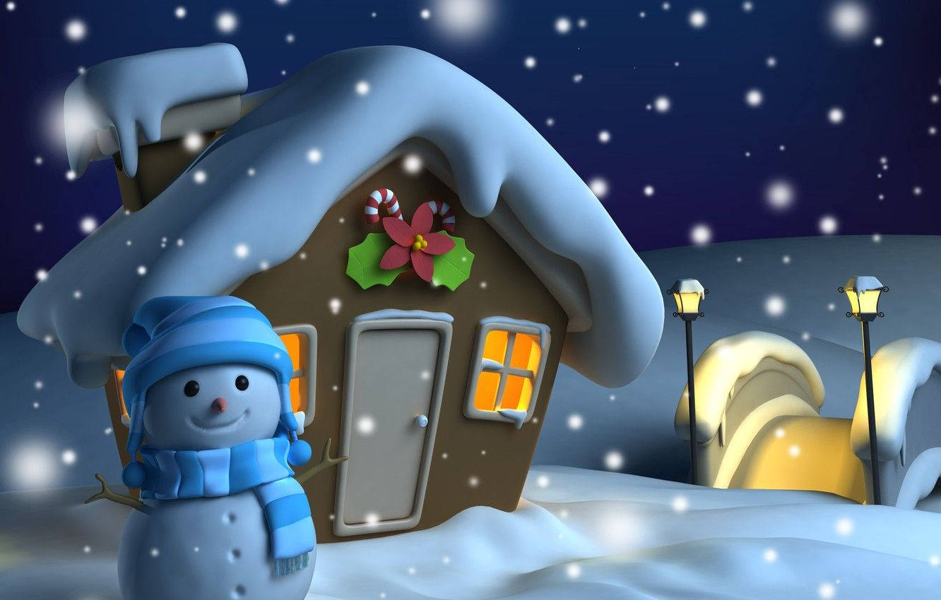 Cute Snow House, 3D Digital Art, snowman, HD Desktop Wallpaper