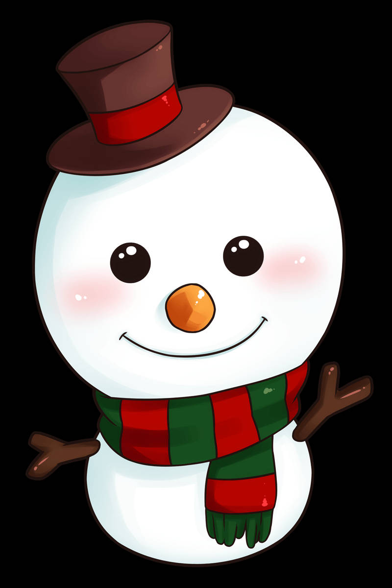 Cute Snow Man Drawing, brown top hat, red band, SD Phone Wallpaper