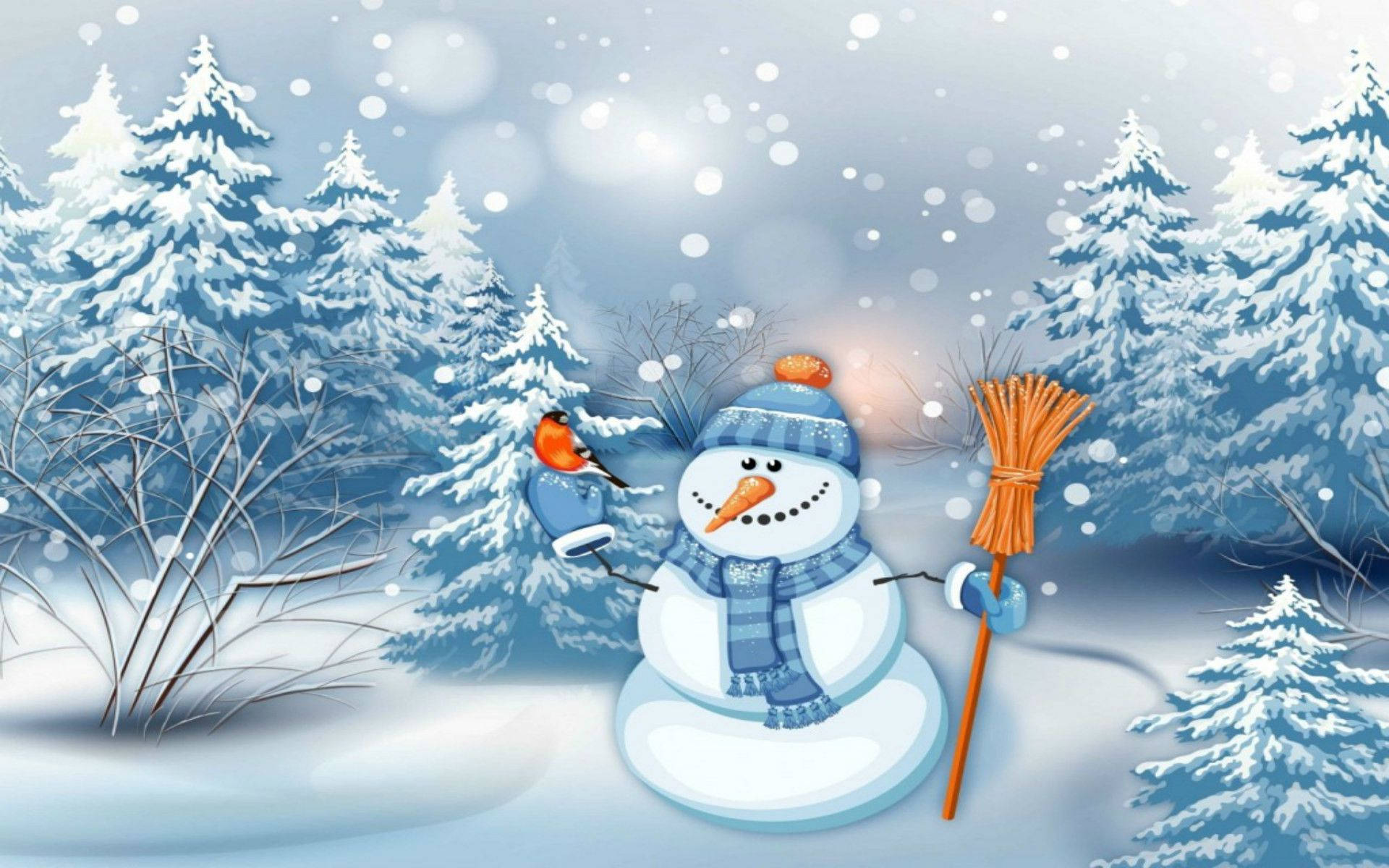 snowman, blue hat, scarf, Full HD Desktop Wallpaper