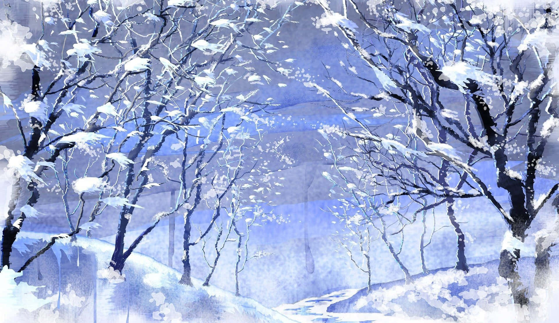 Snowy Winter Wonderland, bare trees, serene winter forest, Full HD Desktop Wallpaper