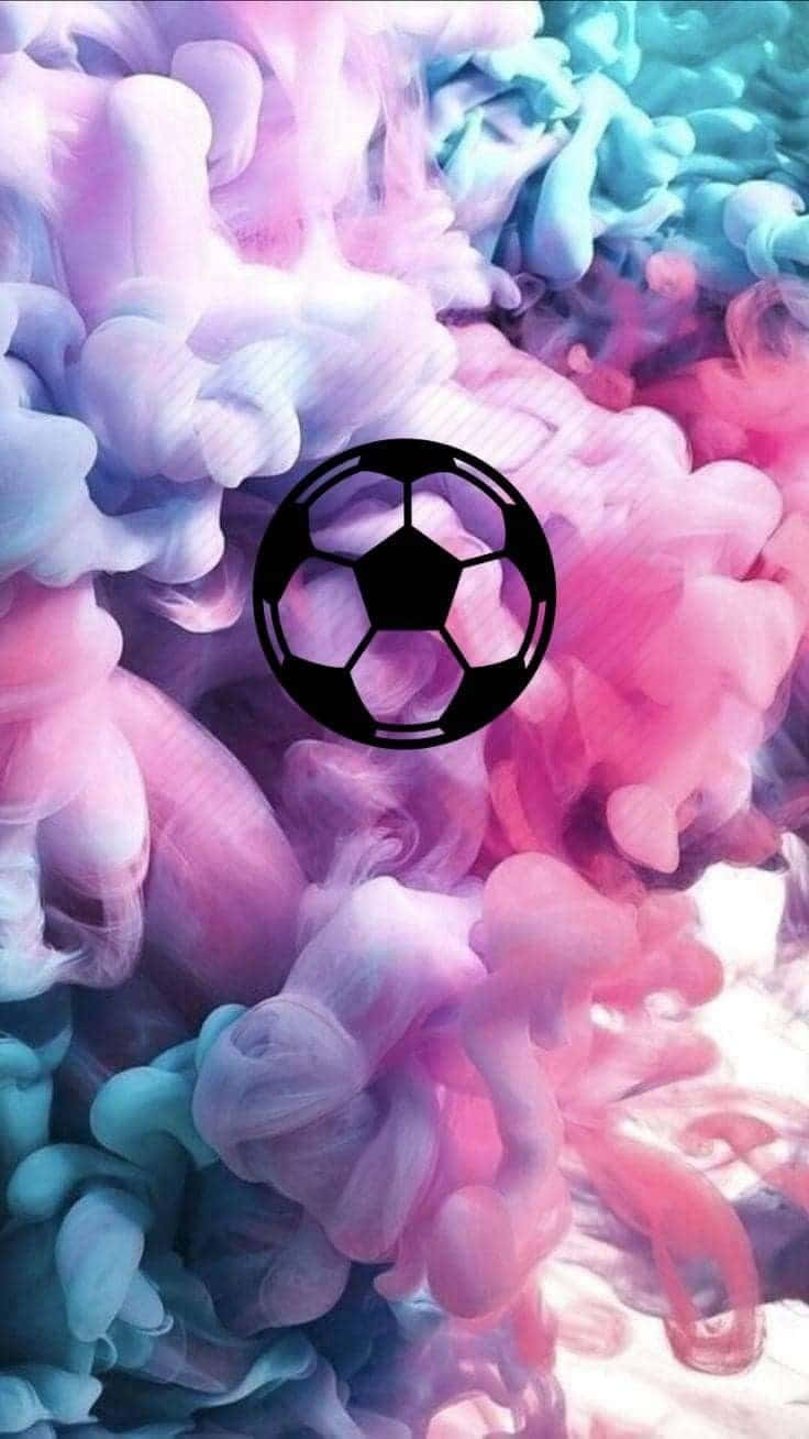 cute soccer, black soccer ball, pink and blue ink clouds, HD Phone Wallpaper