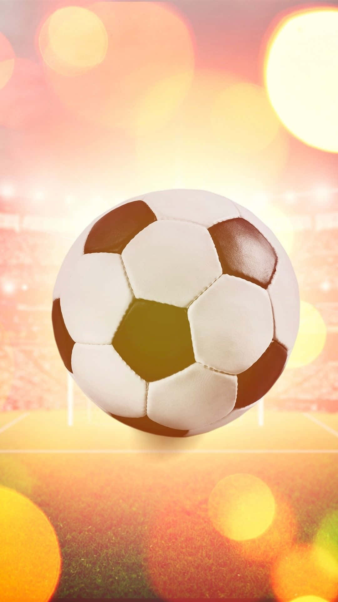 soccer ball, stadium pitch, golden bokeh lights, Full HD Phone Wallpaper
