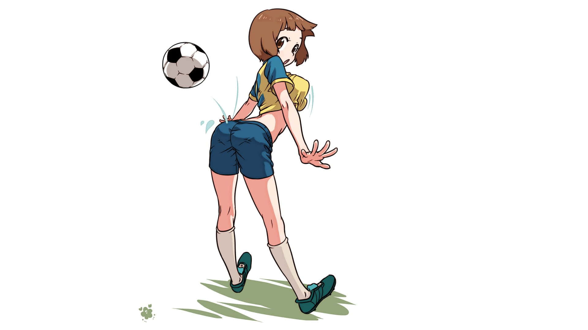 cute soccer, anime girl, blue shorts, Full HD Desktop Wallpaper