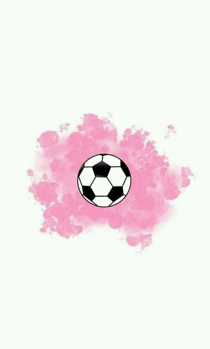 black and white soccer ball, soft pink watercolor splash, pale background, SD Phone Wallpaper