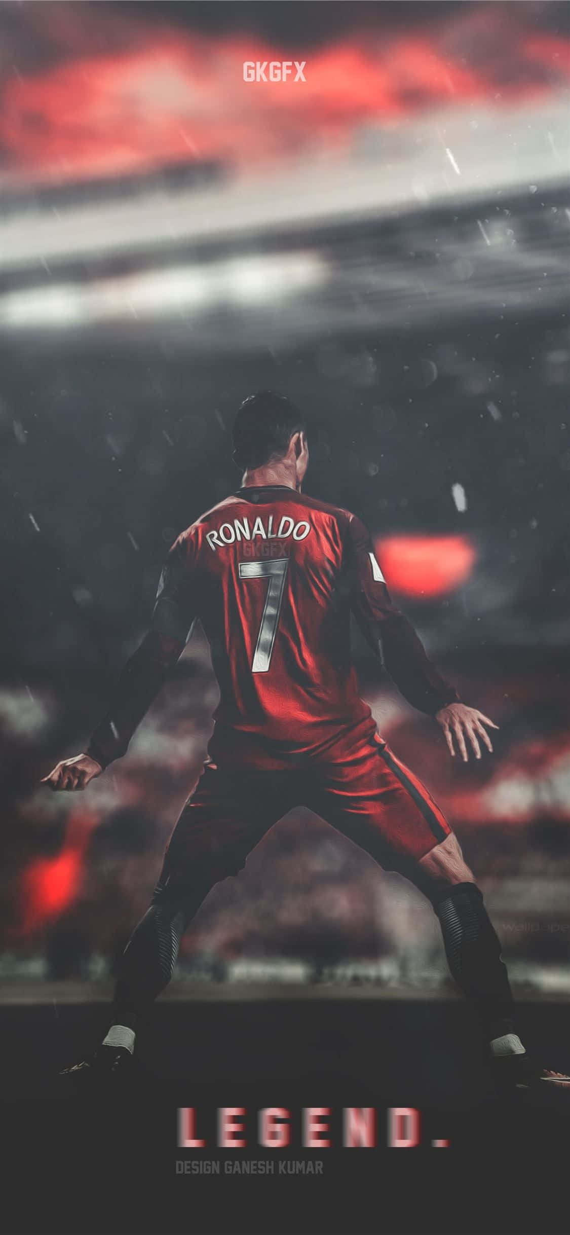 red number 7 jersey, rain-slicked pitch, fiery red sky, Full HD Phone Wallpaper