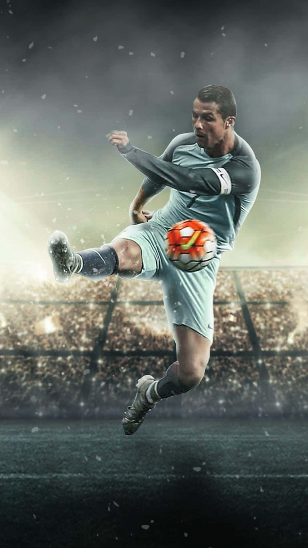 soccer player, vibrant orange ball, packed stadium, Full HD Phone Wallpaper