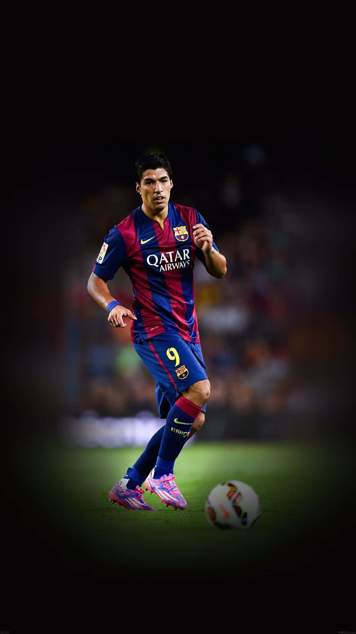 cute soccer, blue and red striped jersey, dimly lit field, Full HD Phone Wallpaper