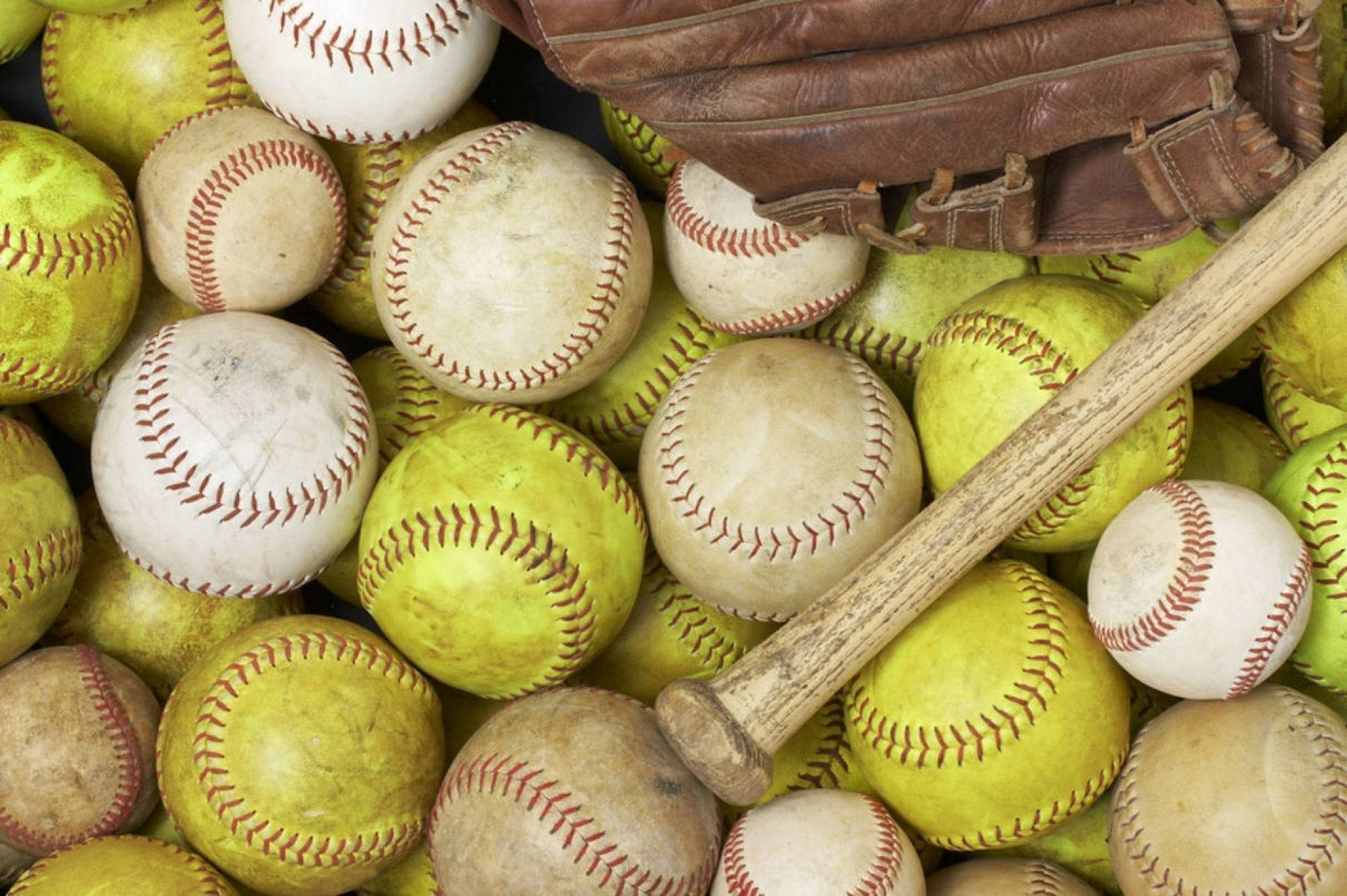 yellow, white, softball balls, Full HD Desktop Wallpaper