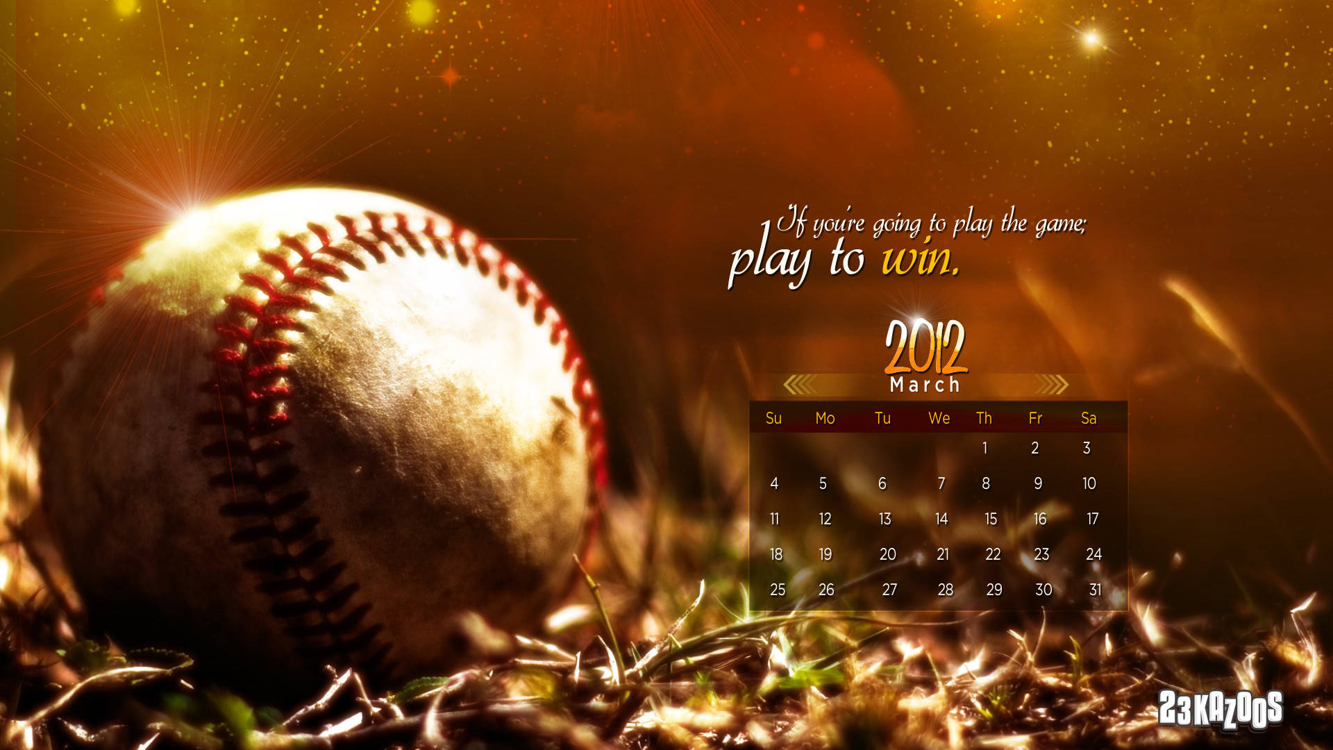 Cute Softball Calendar, 2012 March calendar, golden light, Full HD Desktop Wallpaper