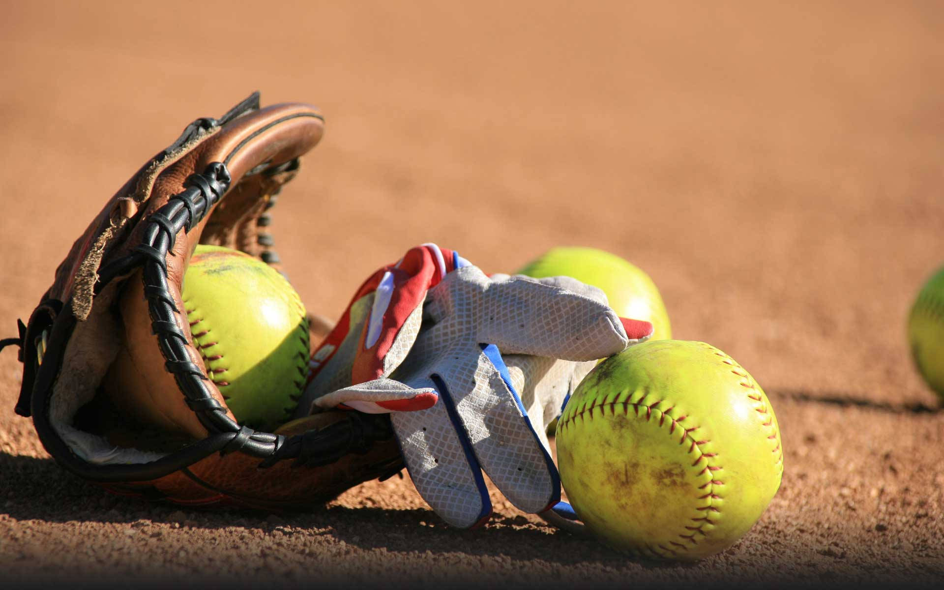 cute softball, worn softball glove, batting glove, Full HD Desktop Wallpaper
