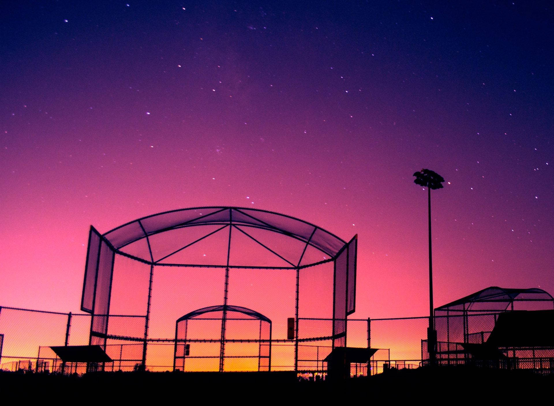 Cute Softball Court, purple sunset, vibrant twilight sky, Full HD Desktop Wallpaper