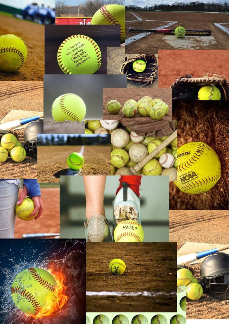 softball, bright yellow balls, bats, SD Phone Wallpaper