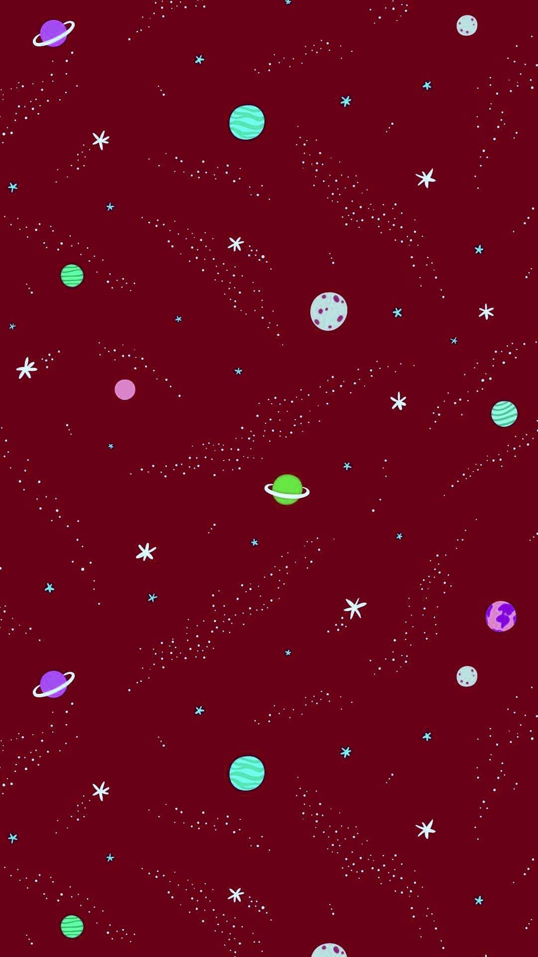 Cute Space, deep red, colorful cartoon planets, Full HD Phone Wallpaper