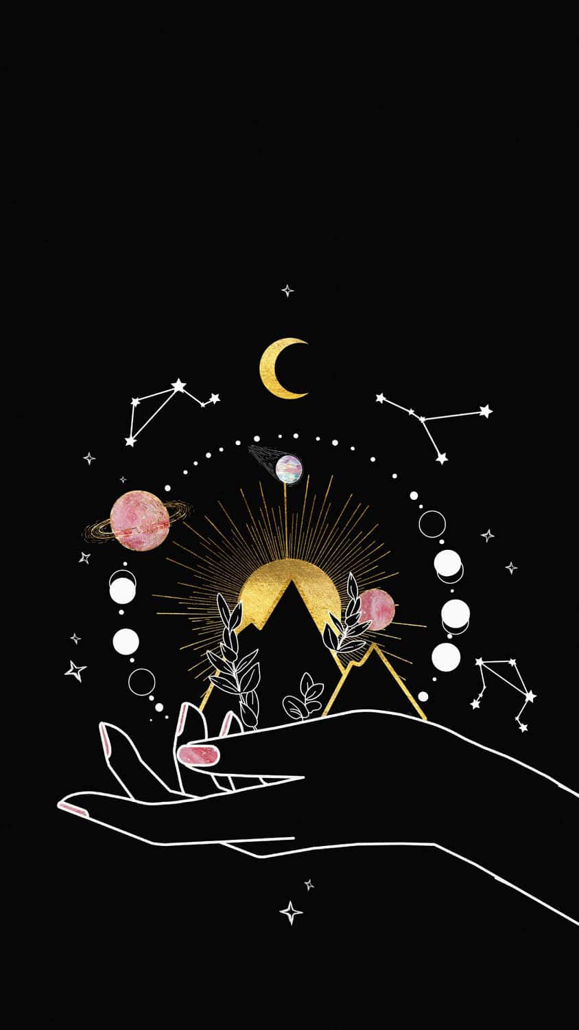 Cute Space, glowing golden mountain peak, celestial bodies, HD Phone Wallpaper