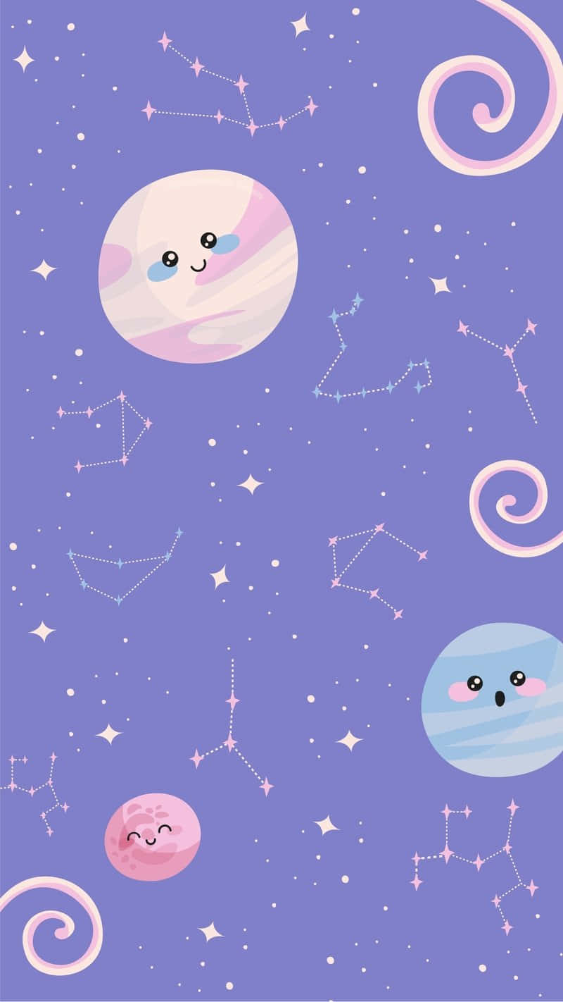 Cute Space, cartoon planets, smiling faces, HD Phone Wallpaper