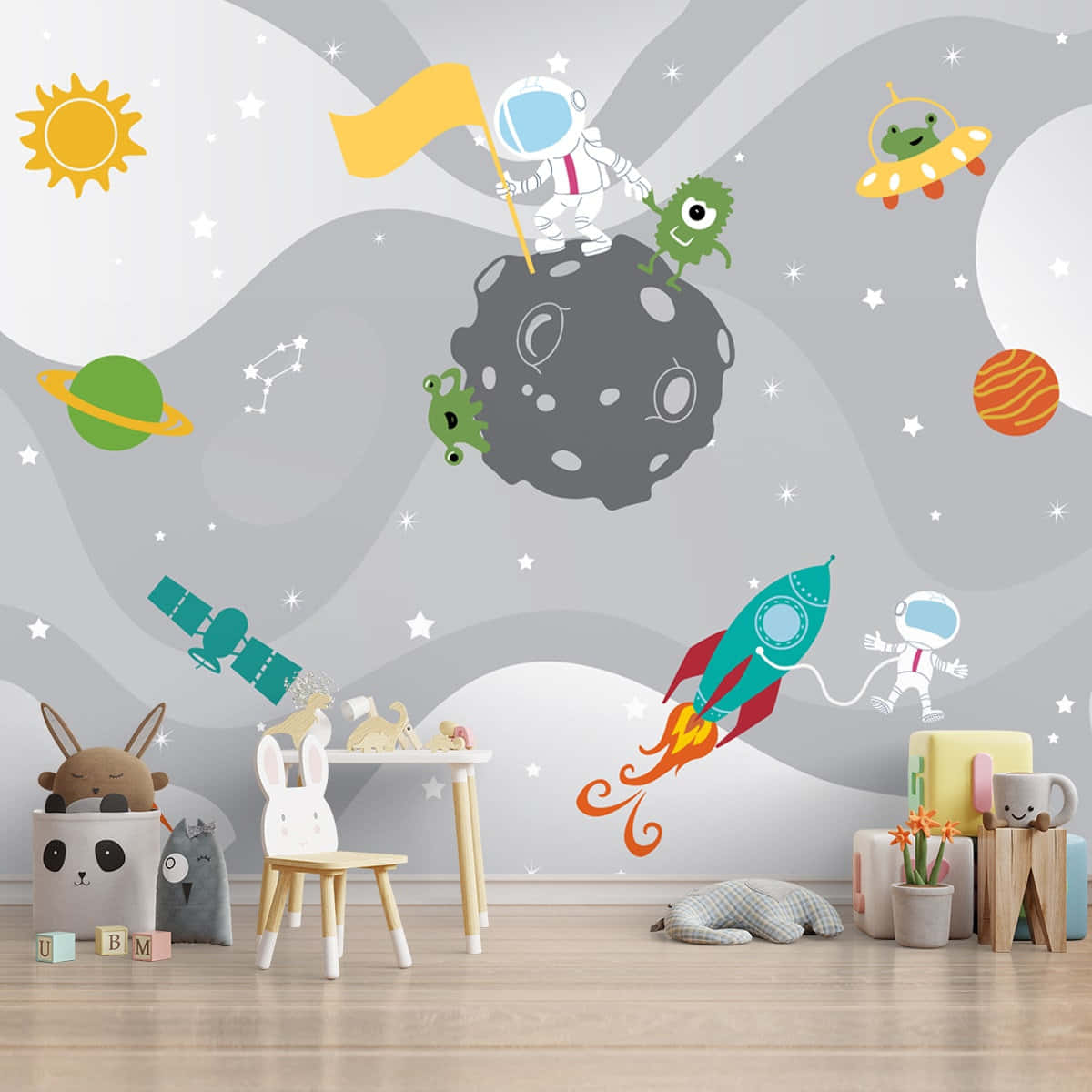 cute space, astronaut, aliens, SD Desktop Wallpaper