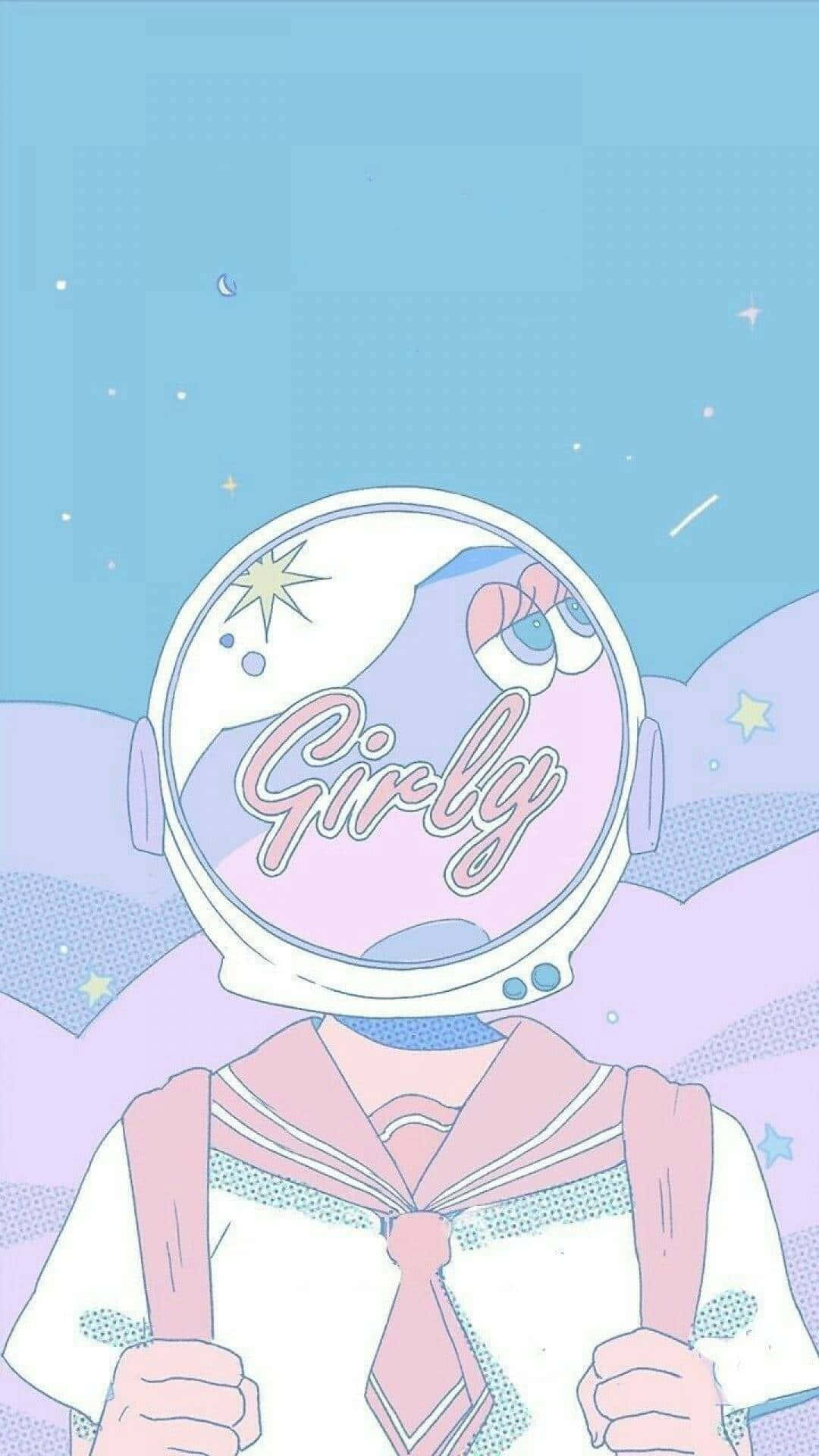 cute anime girl, pink sailor uniform, astronaut helmet, Full HD Phone Wallpaper