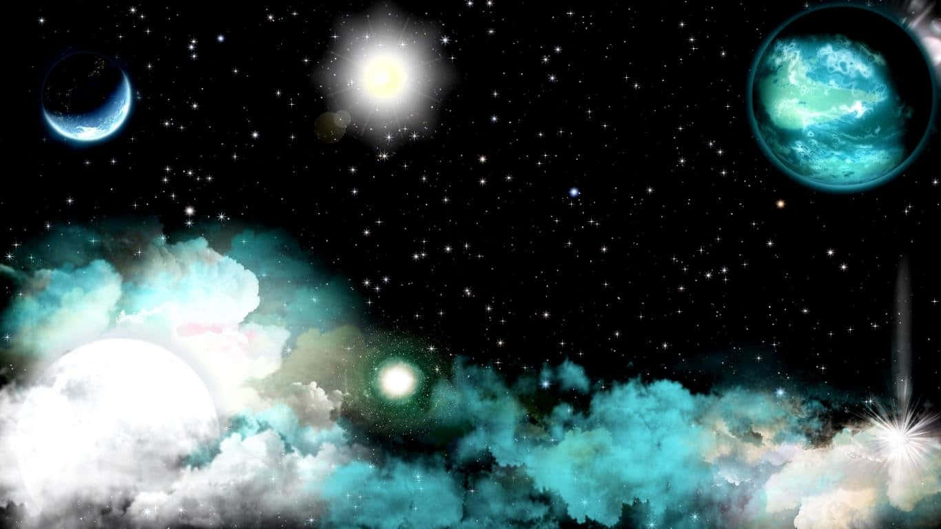 Cute Space, galaxy clouds, glowing planets, HD Desktop Wallpaper