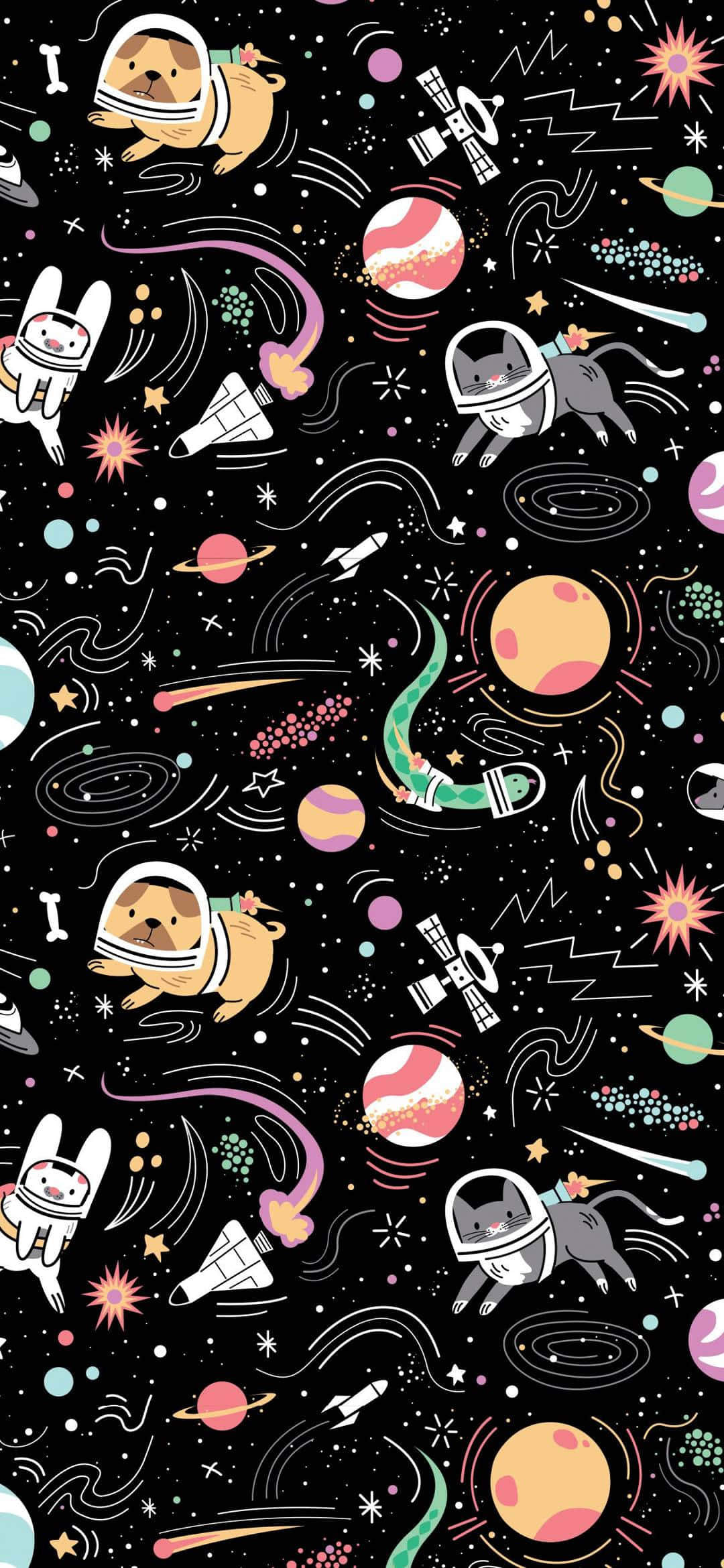 Cute Space, cartoon animals, astronaut suits, Full HD Phone Wallpaper