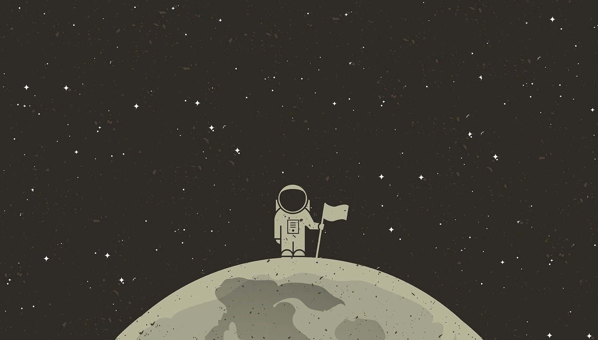 cute astronaut, cratered moon, starry night sky, HD Desktop Wallpaper