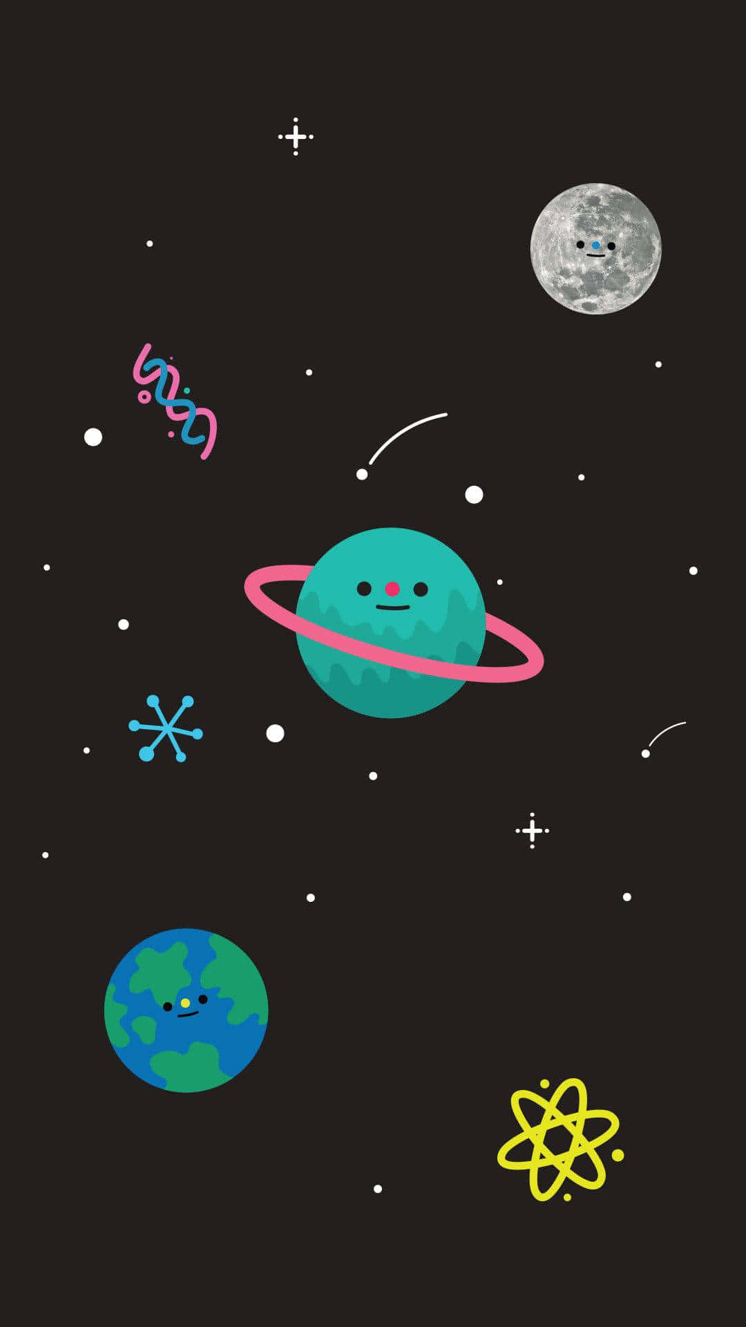 Cute Space, smiling planets, moon, Full HD Phone Wallpaper