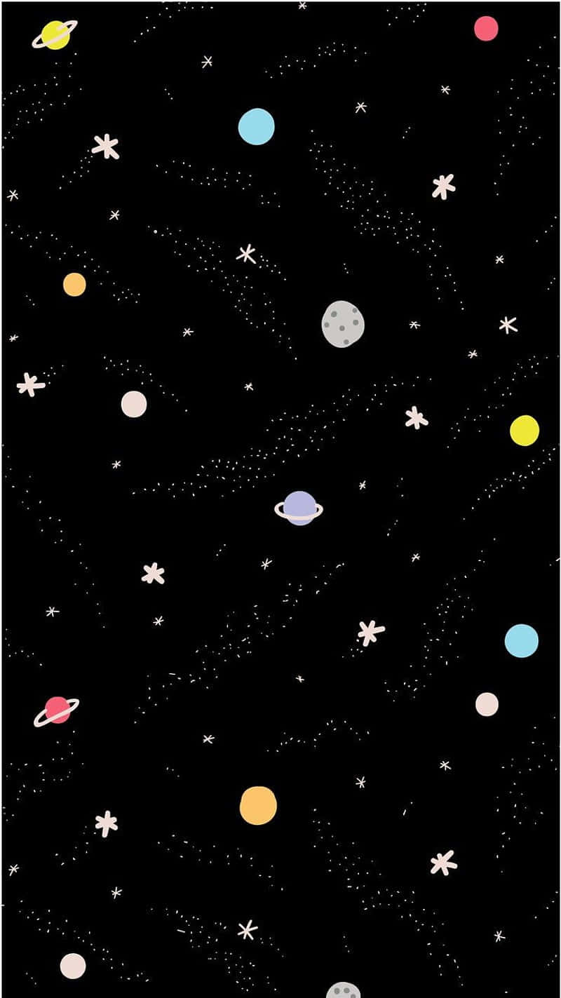 cute space, colorful cartoon planets, white stars, HD Phone Wallpaper