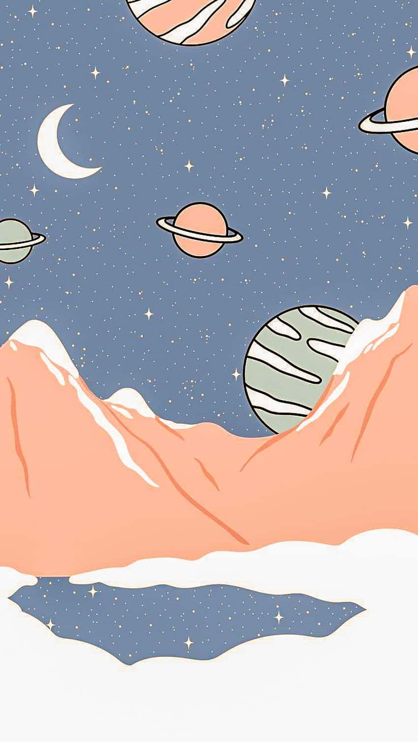 Cute Space, pastel-colored mountains, starry sky, HD Phone Wallpaper