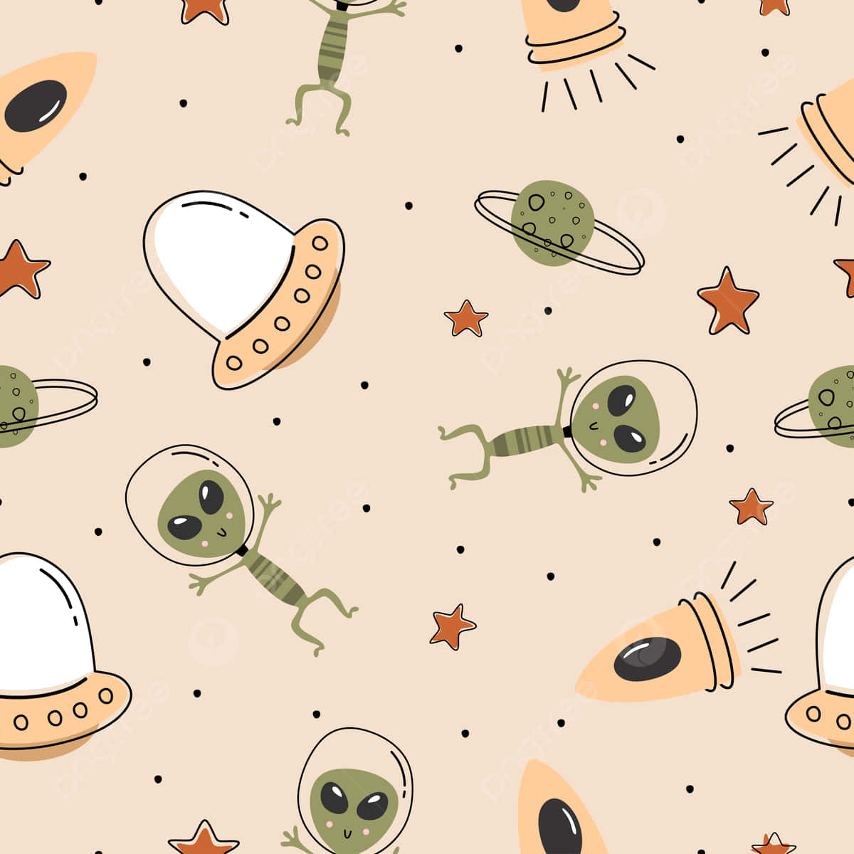 Cute Space, cartoon aliens, flying saucers, SD Desktop Wallpaper