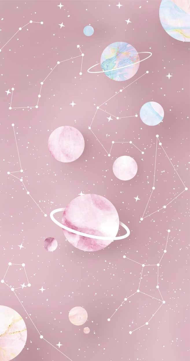 pastel pink cosmos, marble planets, glowing constellations, SD Phone Wallpaper