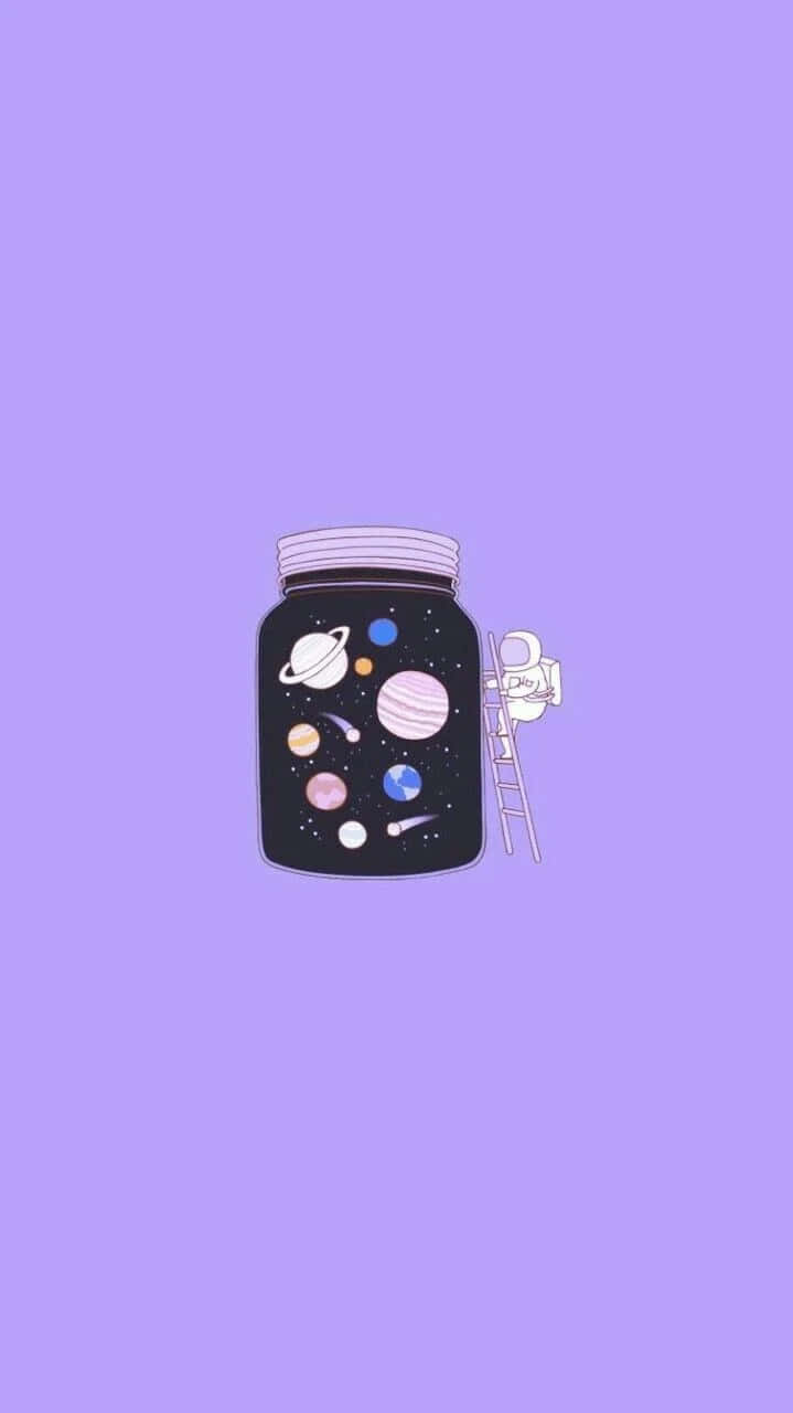 purple jar, colorful planets, stars, HD Phone Wallpaper