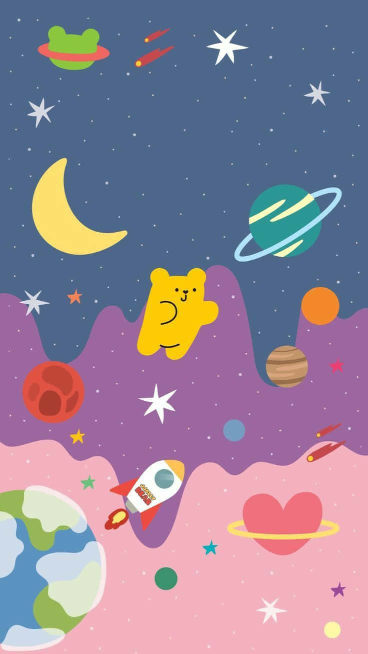 Cute Bear, space, colorful planets, HD Phone Wallpaper