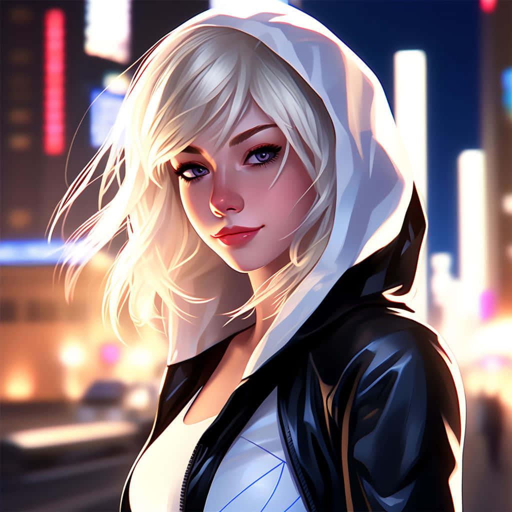 Spider Gwen, blonde anime girl, white hooded jacket, SD Desktop Wallpaper