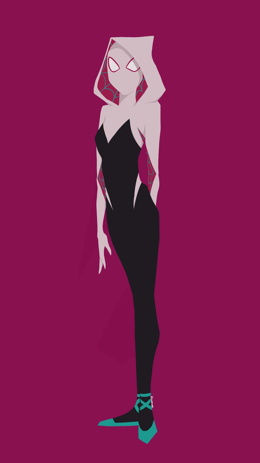 Pink Spider Gwen, black and white hooded suit, red web patterns, Full HD Phone Wallpaper