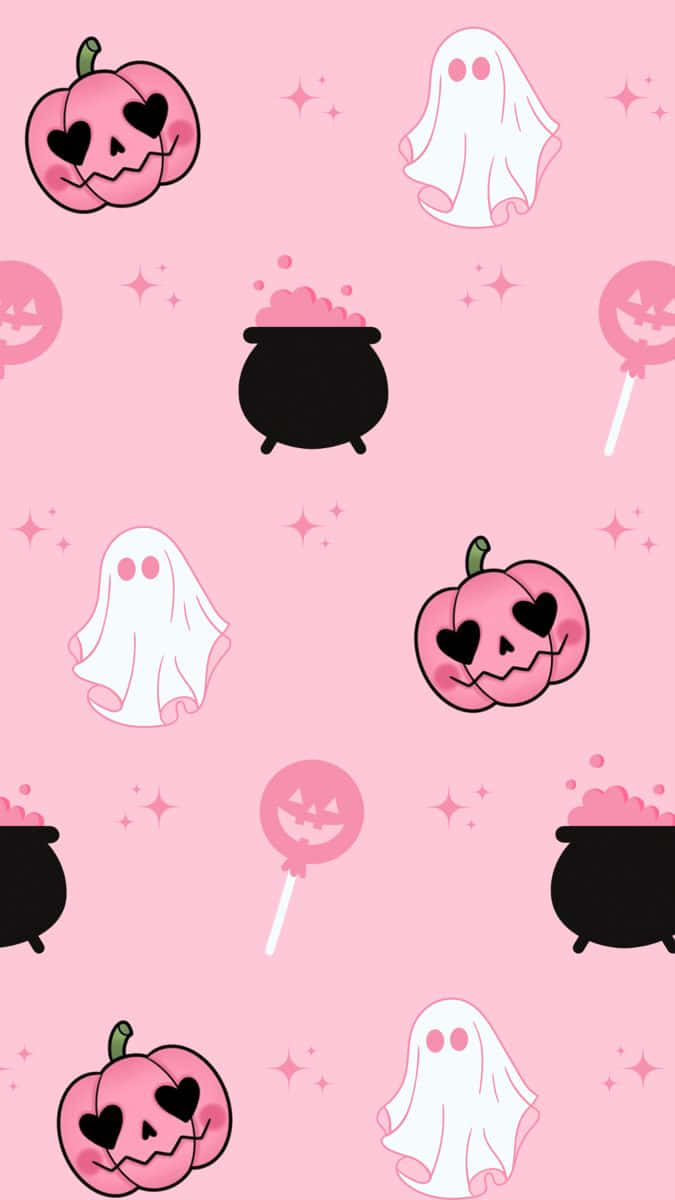 Cute Spooky Halloween Pattern, pink, ghosts, SD Phone Wallpaper