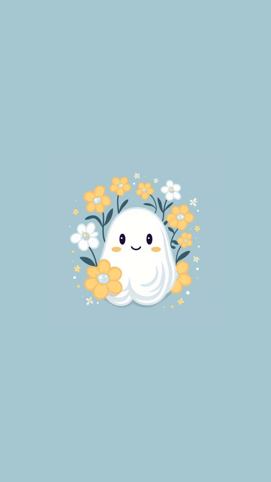floral ghost, white ghost, rosy cheeks, Full HD Phone Wallpaper